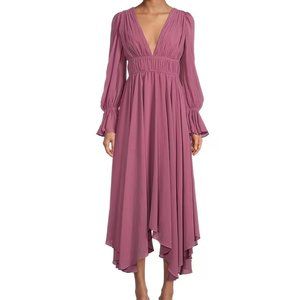 NWT Gianni Bini Plunging V-Neck Long Smocked Cuffed Sleeve Chiffon
